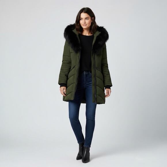 Noize Jackets & Blazers - Noize Gigi Vegan Faux Fur Trim Quilted Parka in Olive Size XL NEW